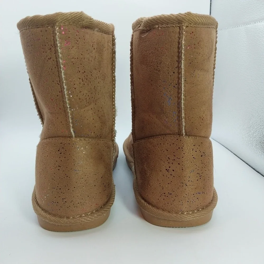 Serra Children's  Ankle Boots  Brown Sparkle Faux Suede Fur Shearling Size 2/3